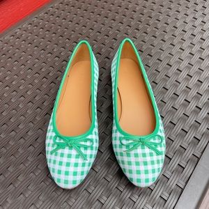 J.Crew 8 Green White Gingham Checked Ballet Flats